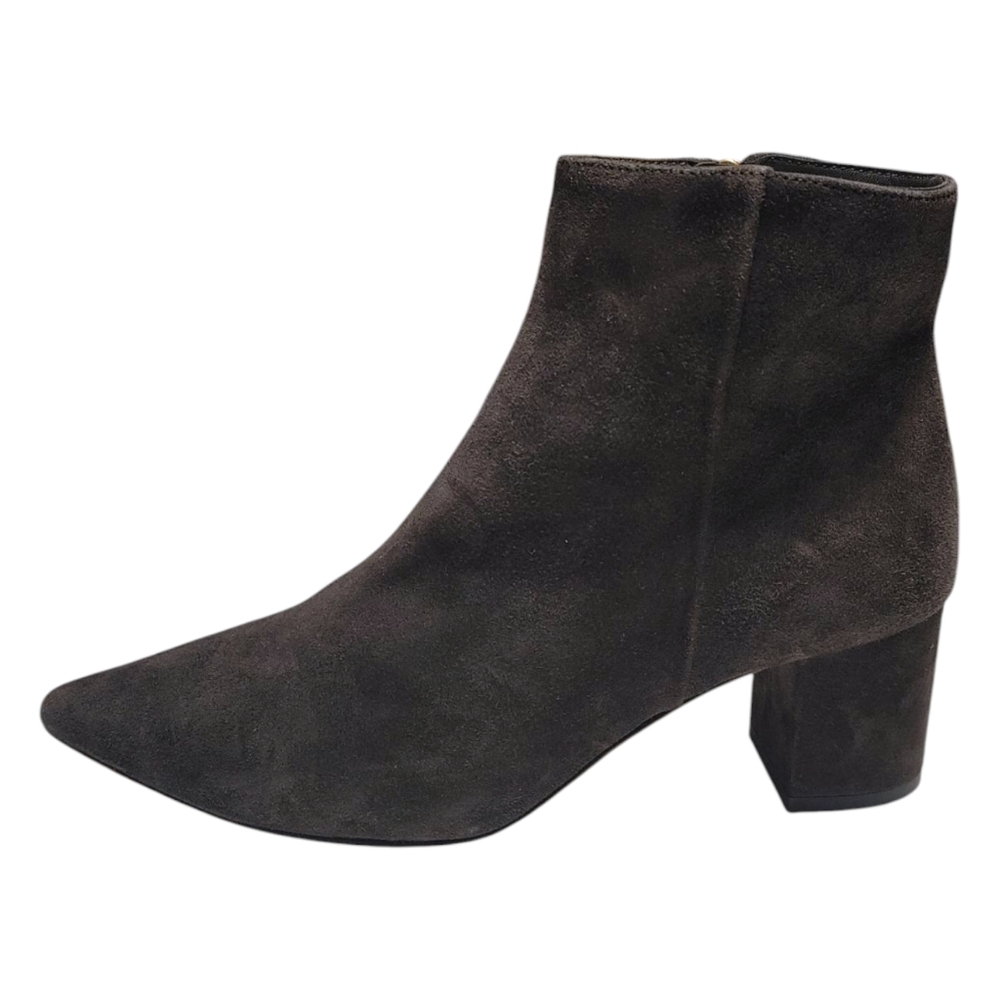 L'agence Gray Suede Zip Up Pointed Toe Heeled Ankle Boots Women's Size 39 - 9.5
